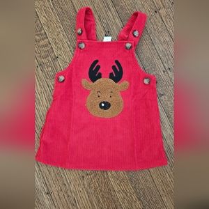 Toddler Corduroy Overall Dress with Reindeer Applique Size 9-12 Months